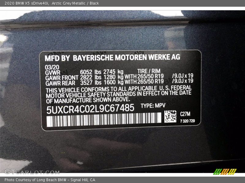2020 X5 sDrive40i Arctic Grey Metallic Color Code C27