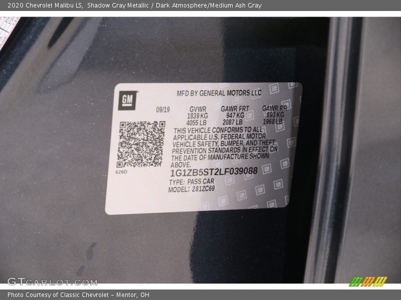Shadow Gray Metallic / Dark Atmosphere/Medium Ash Gray 2020 Chevrolet Malibu LS