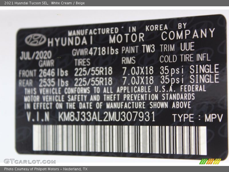 White Cream / Beige 2021 Hyundai Tucson SEL