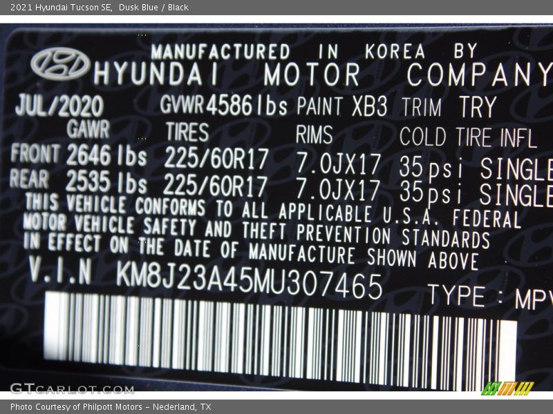 Dusk Blue / Black 2021 Hyundai Tucson SE