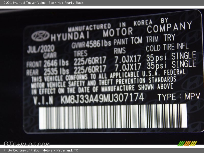 Black Noir Pearl / Black 2021 Hyundai Tucson Value
