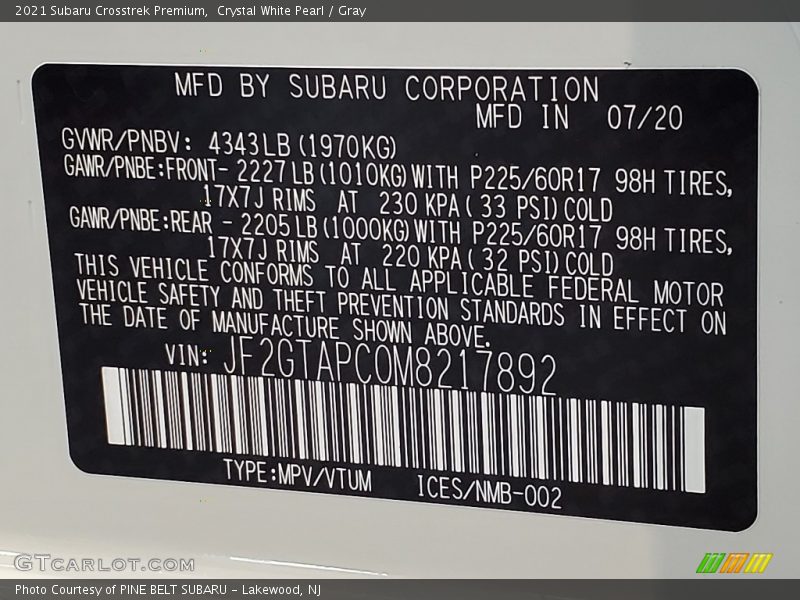 Crystal White Pearl / Gray 2021 Subaru Crosstrek Premium