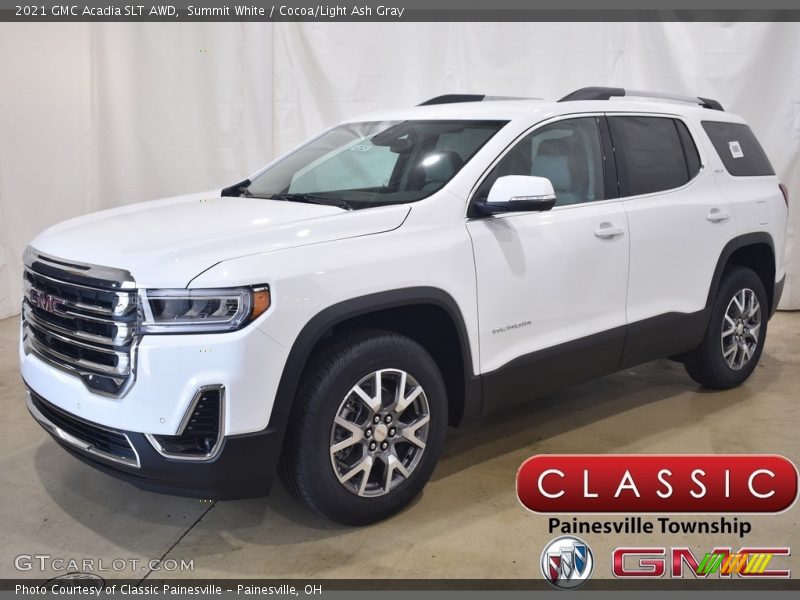 Summit White / Cocoa/Light Ash Gray 2021 GMC Acadia SLT AWD