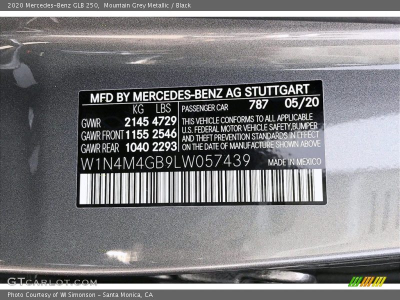 Mountain Grey Metallic / Black 2020 Mercedes-Benz GLB 250