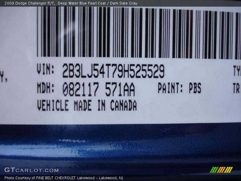 2009 Challenger R/T Deep Water Blue Pearl Coat Color Code PBS
