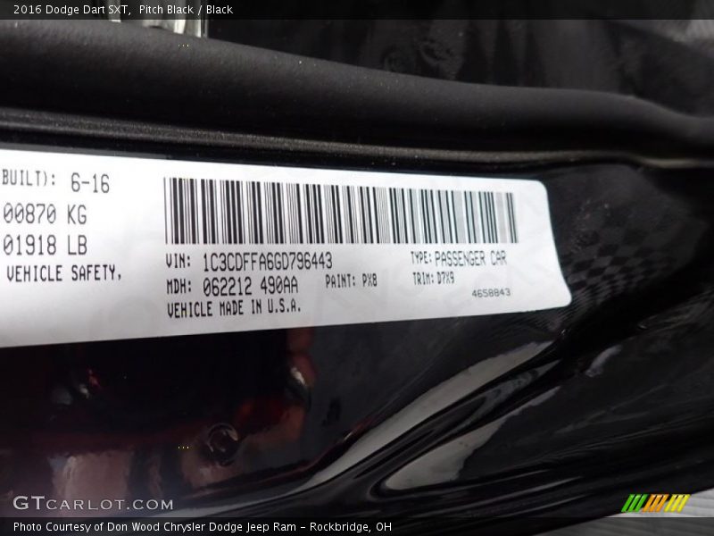 Pitch Black / Black 2016 Dodge Dart SXT