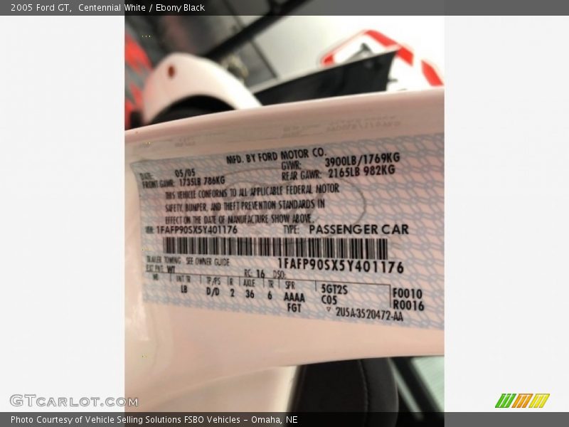 2005 GT  Centennial White Color Code WT