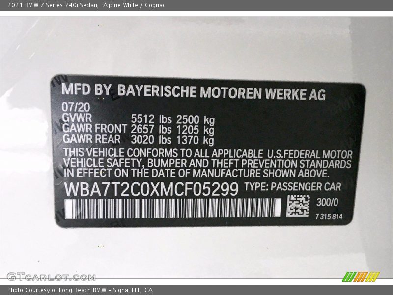 2021 7 Series 740i Sedan Alpine White Color Code 300