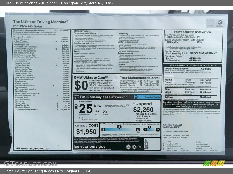  2021 7 Series 740i Sedan Window Sticker