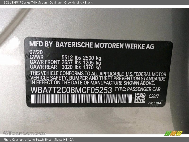 2021 7 Series 740i Sedan Donington Grey Metallic Color Code C28