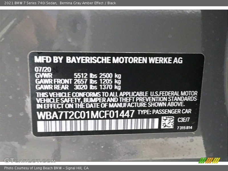 2021 7 Series 740i Sedan Bernina Gray Amber Effect Color Code C3E