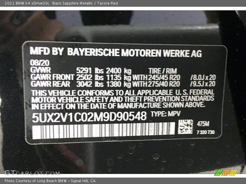 Black Sapphire Metallic / Tacora Red 2021 BMW X4 xDrive30i