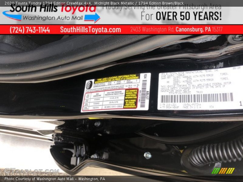 Midnight Black Metallic / 1794 Edition Brown/Black 2020 Toyota Tundra 1794 Edition CrewMax 4x4