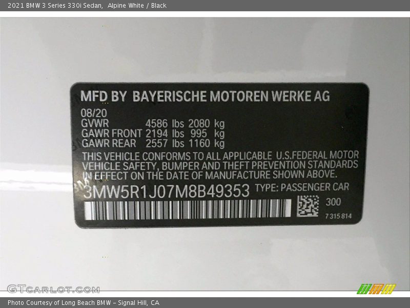 Alpine White / Black 2021 BMW 3 Series 330i Sedan