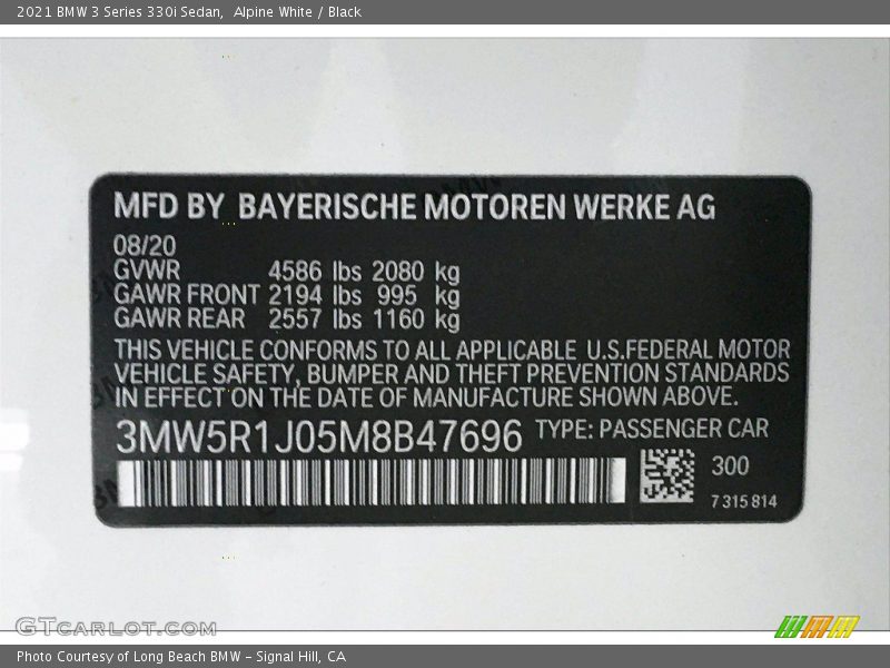 2021 3 Series 330i Sedan Alpine White Color Code 300