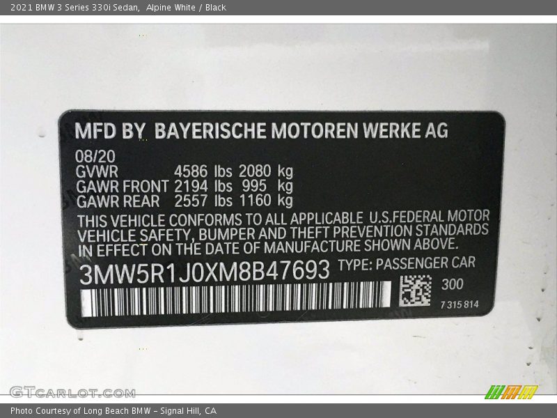 2021 3 Series 330i Sedan Alpine White Color Code 300
