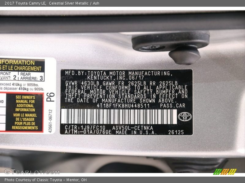 Celestial Silver Metallic / Ash 2017 Toyota Camry LE