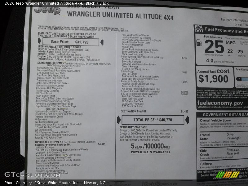 Black / Black 2020 Jeep Wrangler Unlimited Altitude 4x4