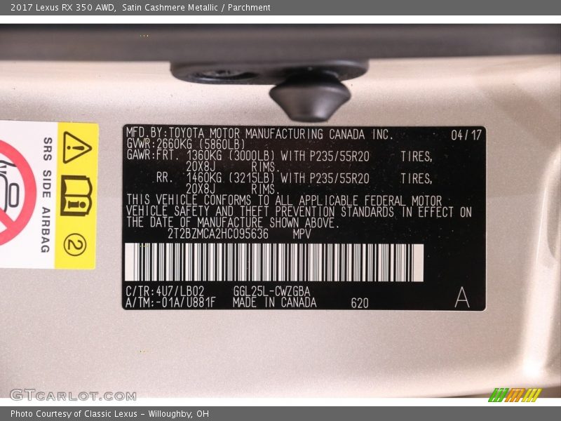 Satin Cashmere Metallic / Parchment 2017 Lexus RX 350 AWD