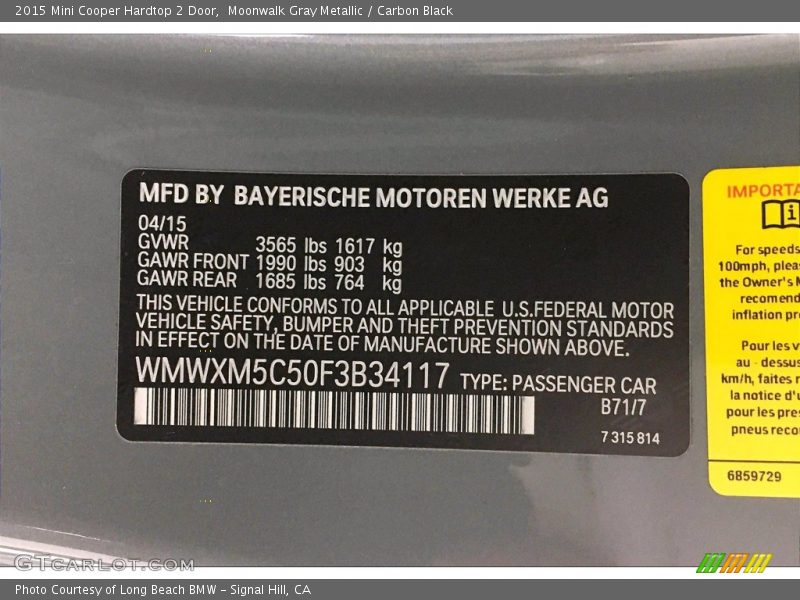 Moonwalk Gray Metallic / Carbon Black 2015 Mini Cooper Hardtop 2 Door
