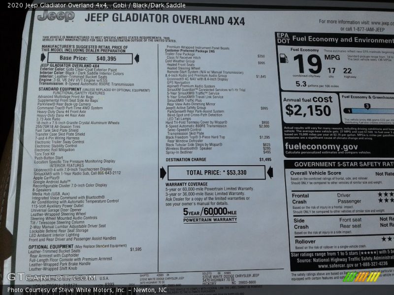 Gobi / Black/Dark Saddle 2020 Jeep Gladiator Overland 4x4