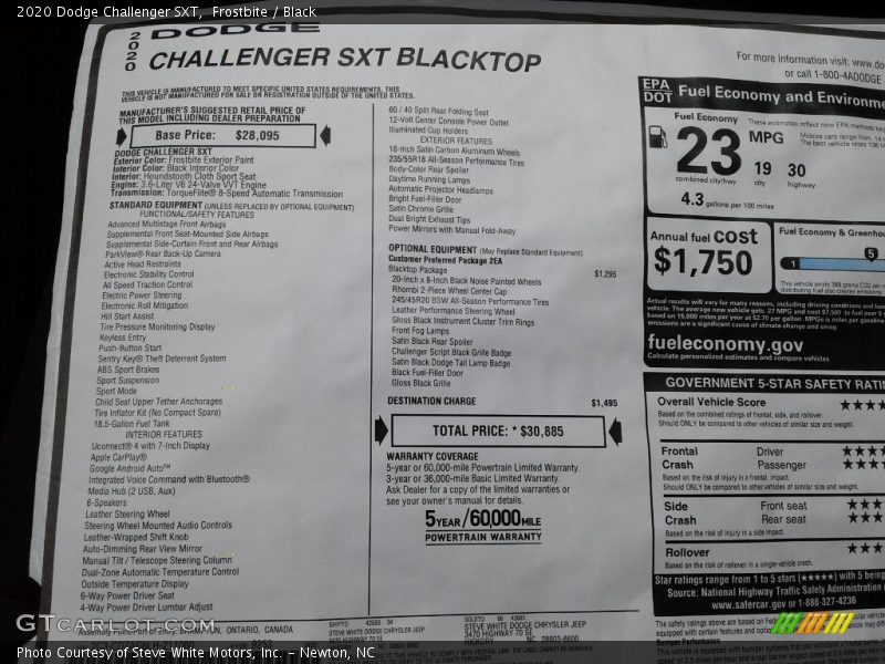 Frostbite / Black 2020 Dodge Challenger SXT