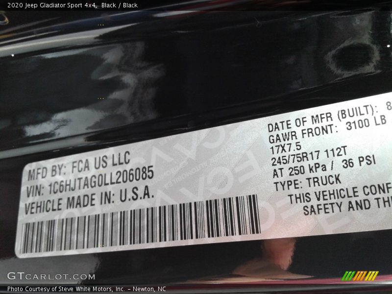 Black / Black 2020 Jeep Gladiator Sport 4x4