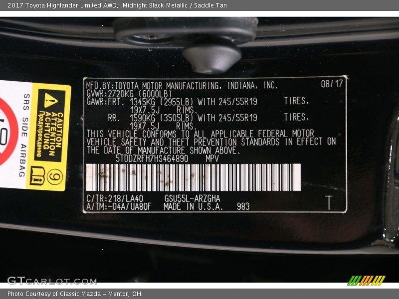 Midnight Black Metallic / Saddle Tan 2017 Toyota Highlander Limited AWD