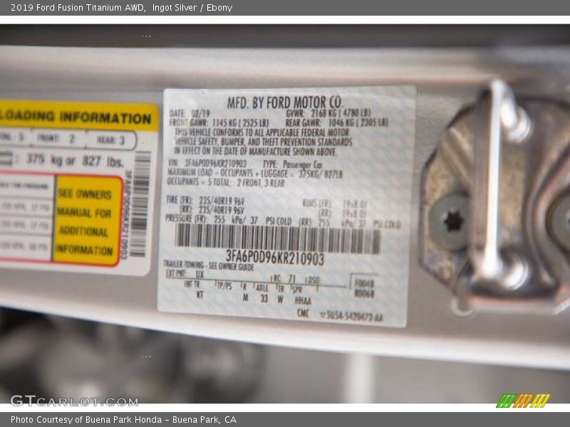 Ingot Silver / Ebony 2019 Ford Fusion Titanium AWD