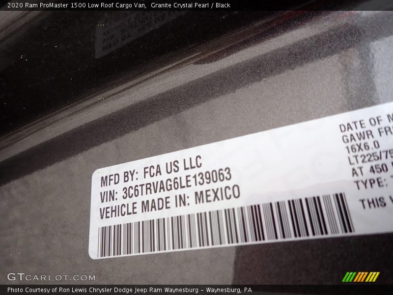Granite Crystal Pearl / Black 2020 Ram ProMaster 1500 Low Roof Cargo Van