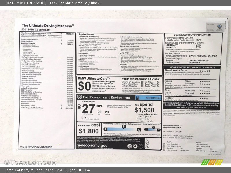 Black Sapphire Metallic / Black 2021 BMW X3 sDrive30i