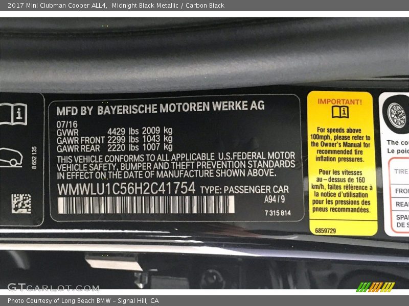 Midnight Black Metallic / Carbon Black 2017 Mini Clubman Cooper ALL4