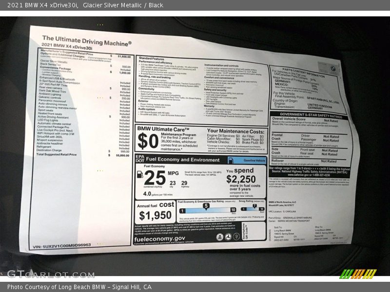  2021 X4 xDrive30i Window Sticker