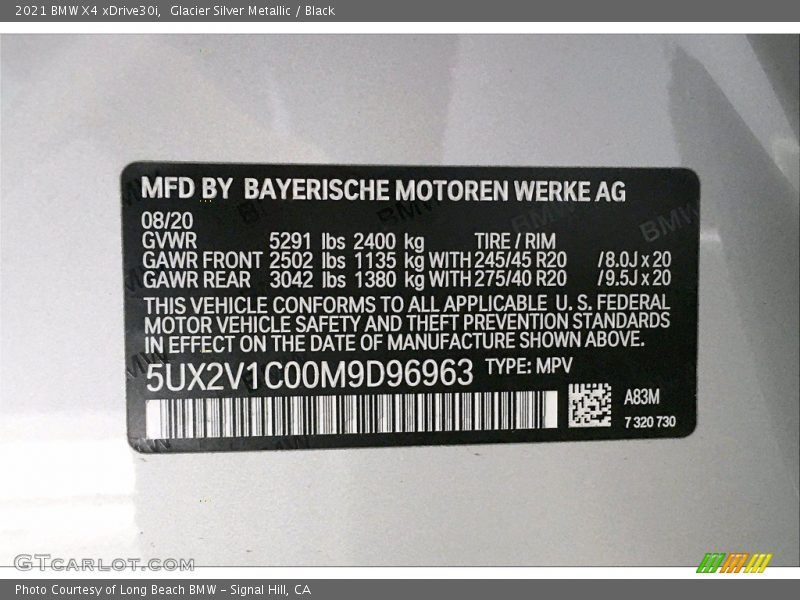 2021 X4 xDrive30i Glacier Silver Metallic Color Code A83