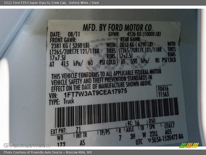 Oxford White / Steel 2012 Ford F350 Super Duty XL Crew Cab