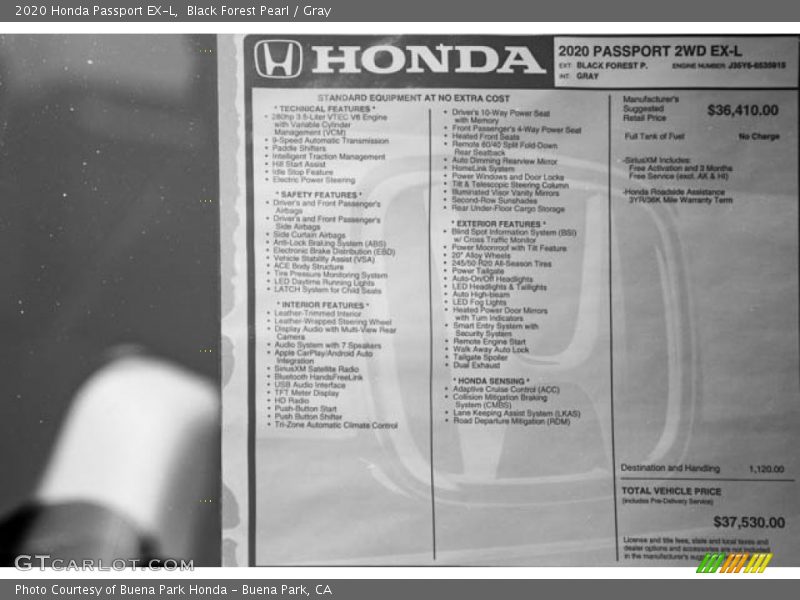  2020 Passport EX-L Window Sticker