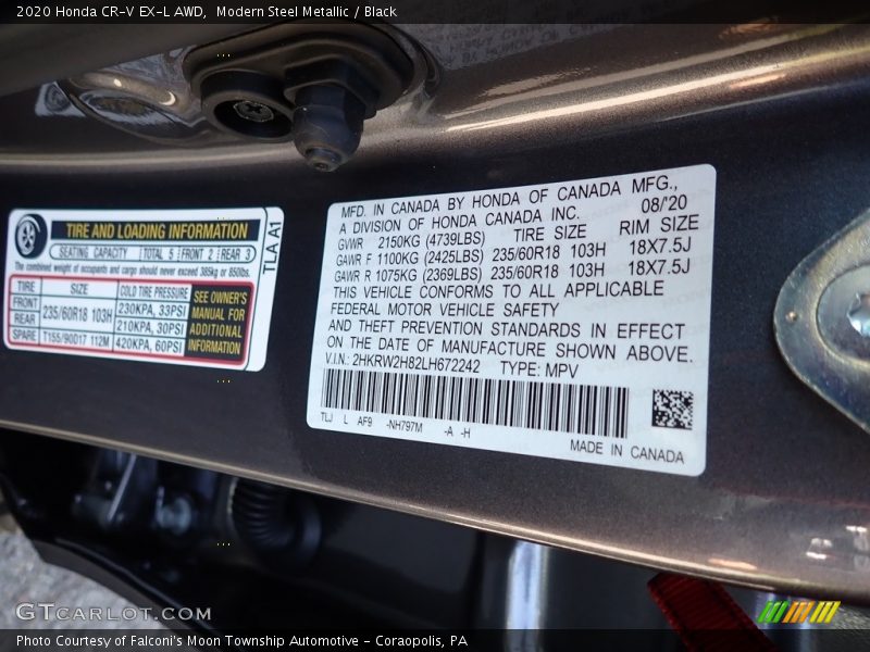 Modern Steel Metallic / Black 2020 Honda CR-V EX-L AWD