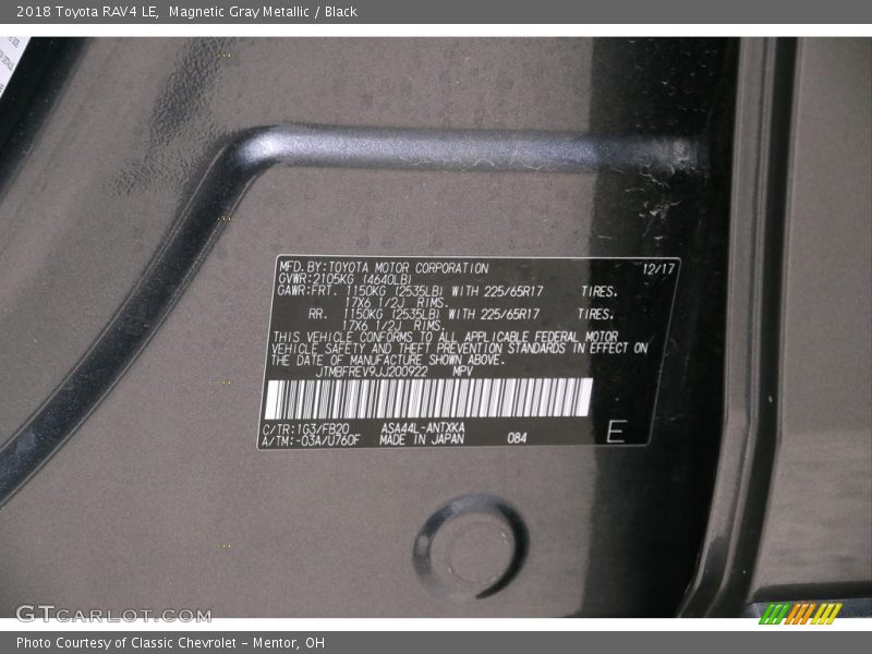 Magnetic Gray Metallic / Black 2018 Toyota RAV4 LE