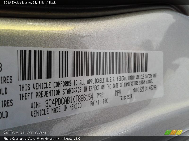 2019 Journey SE Billet Color Code PSC