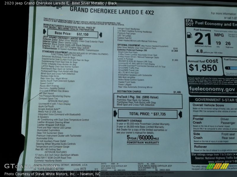 Billet Silver Metallic / Black 2020 Jeep Grand Cherokee Laredo E