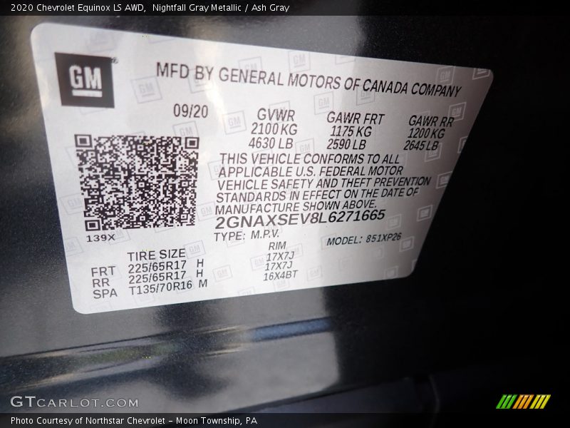 Nightfall Gray Metallic / Ash Gray 2020 Chevrolet Equinox LS AWD