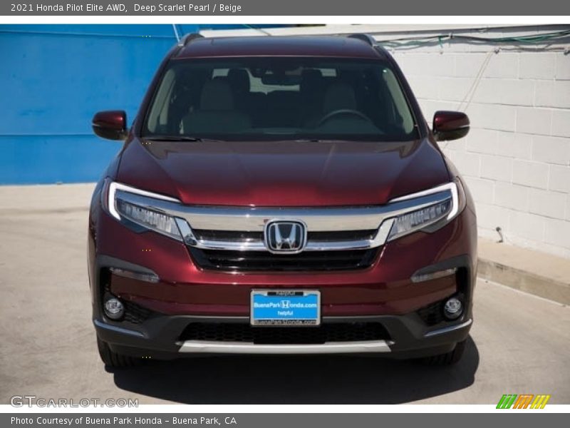Deep Scarlet Pearl / Beige 2021 Honda Pilot Elite AWD