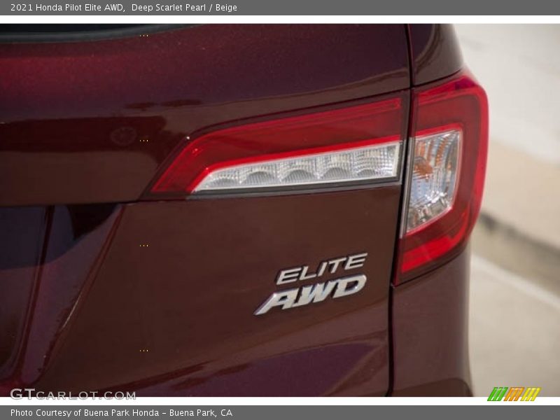 Deep Scarlet Pearl / Beige 2021 Honda Pilot Elite AWD