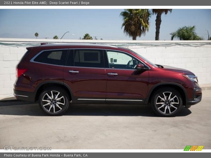 Deep Scarlet Pearl / Beige 2021 Honda Pilot Elite AWD