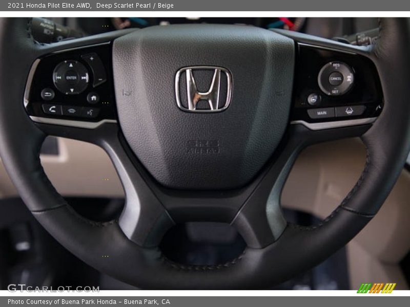 Deep Scarlet Pearl / Beige 2021 Honda Pilot Elite AWD