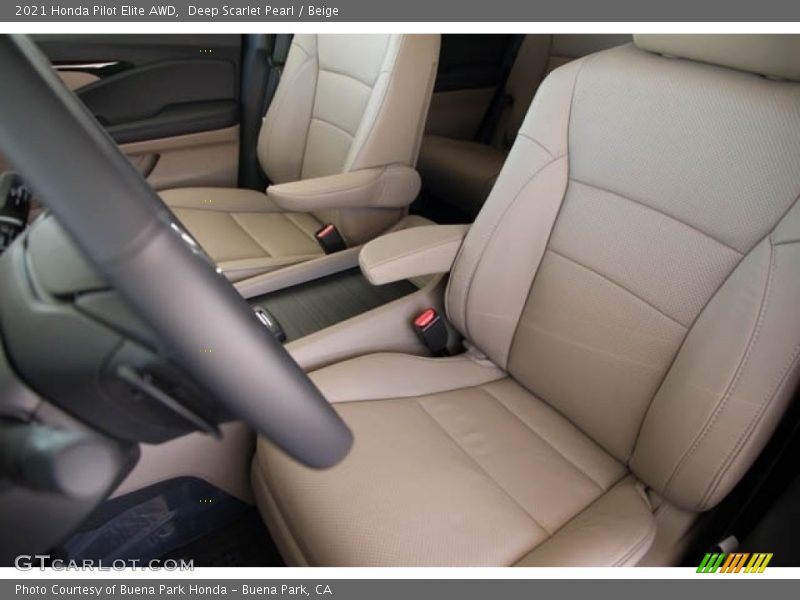 Deep Scarlet Pearl / Beige 2021 Honda Pilot Elite AWD