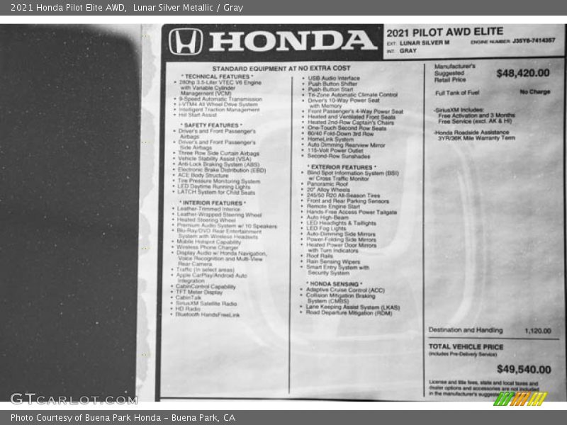 Lunar Silver Metallic / Gray 2021 Honda Pilot Elite AWD