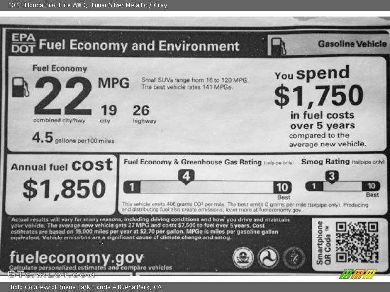 Lunar Silver Metallic / Gray 2021 Honda Pilot Elite AWD