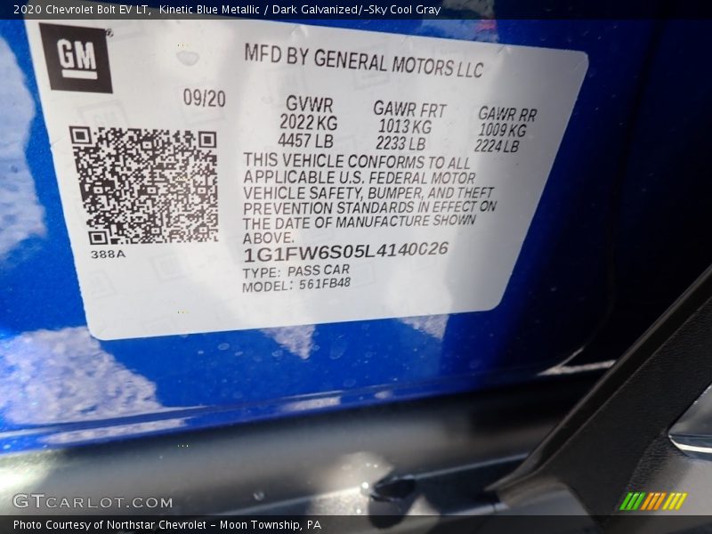 Kinetic Blue Metallic / Dark Galvanized/­Sky Cool Gray 2020 Chevrolet Bolt EV LT