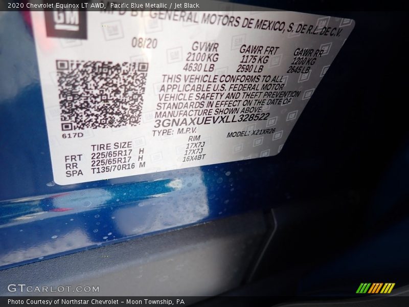 Pacific Blue Metallic / Jet Black 2020 Chevrolet Equinox LT AWD